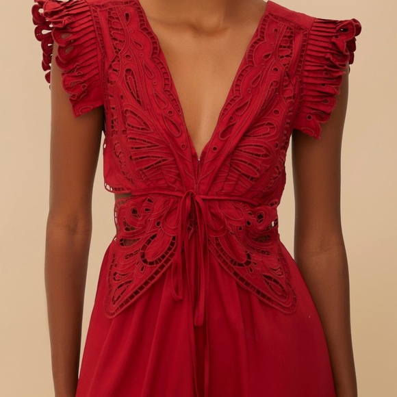 Farm Rio Red Butterfly Cut-Out Midi Dress - Picture 5 of 9